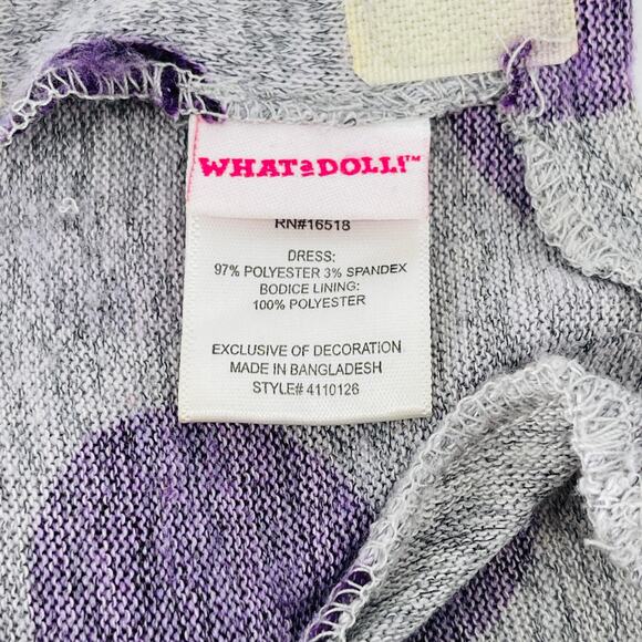 What A Doll Grey/Gray Dress with Purple Polka Dots and Bow for 18 inch Dolls GUC - Picture 7 of 11